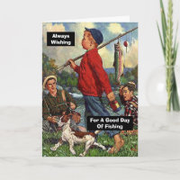 Angeln mit Hund, der einen guten Tag im Fischfang 