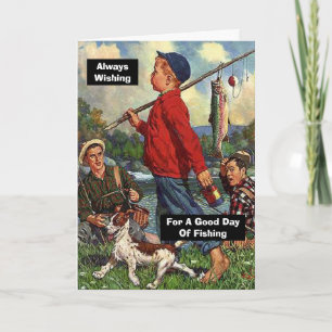Angeln mit Hund, der einen guten Tag im Fischfang Karte