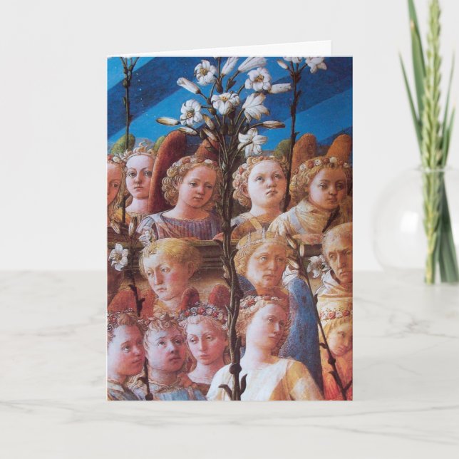 ANGELN MIT WEISSEN LILIEN FEIERTAGSKARTE (Vorderseite)