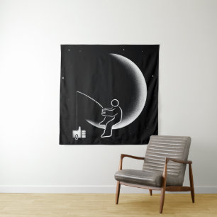 Angeln nach Likes Halbmond-Illustration Wandteppich