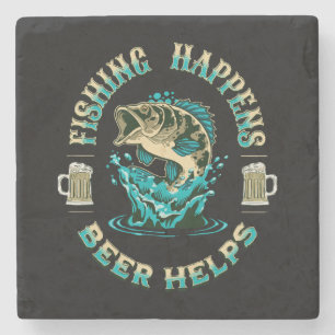 Angeln passiert. Bier hilft! Steinuntersetzer