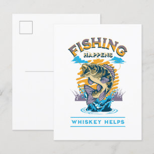 Angeln passiert. Whisky hilft! Einladungspostkarte