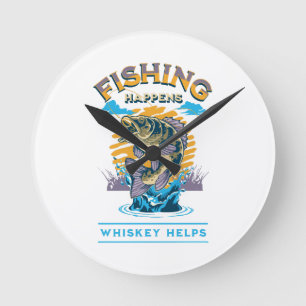 Angeln passiert. Whisky hilft! Runde Wanduhr