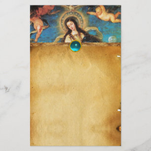 ANGELN UND JUNGFRAU PARCHMENT MIT BLAUEN GEMS BRIEFPAPIER