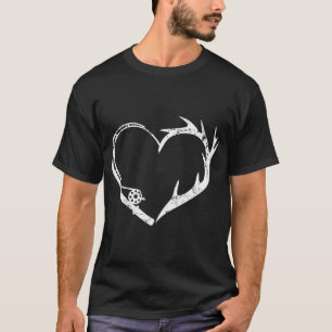 Angeln und Schuppen Jäger Rotwildjagd Mix Herz T-Shirt