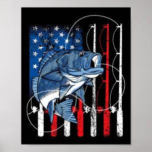 Angeln Vintage Amerikanische Flagge Byss Fischerge Poster