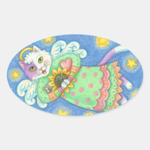 ANGELN WERDEN GESCHAUT, KATZKLEIDERSCHNITTE Oval,  Ovaler Aufkleber