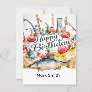 Angeln zum Geburtstag - an den Haken genommen für Postkarte