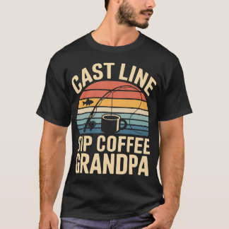 Angelnde Opa Linie Trinken Kaffee Am See T-Shirt