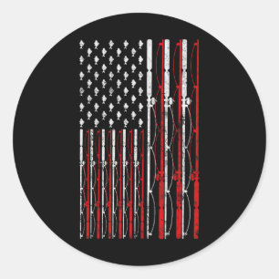 Angelnde Rute Amerikanische Flagge Lustig Vintage Runder Aufkleber
