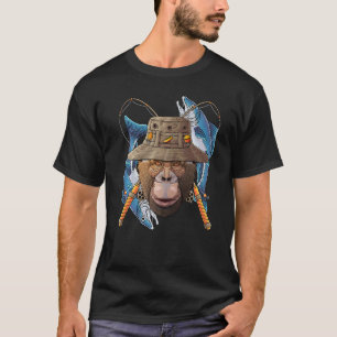 Angelnder Schimpanse Outdoor Angler Tier Niedlich  T-Shirt