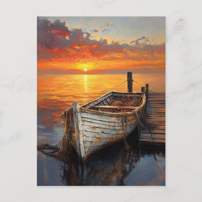 Angelnetze für antike Boote am Dock Postkarte (Vorderseite)