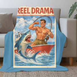 Angelriss-Drama Hai-Angler | Lustige Retro-Angelfi Fleecedecke