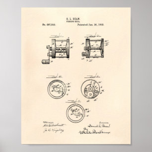Angelrolle 1892 Patent Art Old Peper Poster