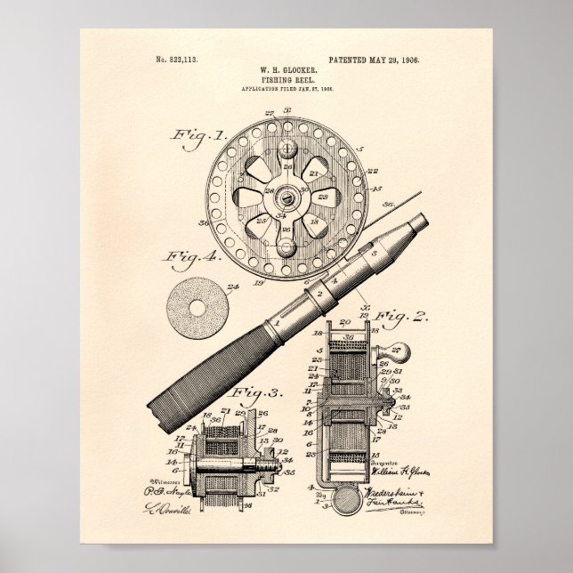 Angelrolle 1906 Patent Art Old Peper Poster (Vorne)