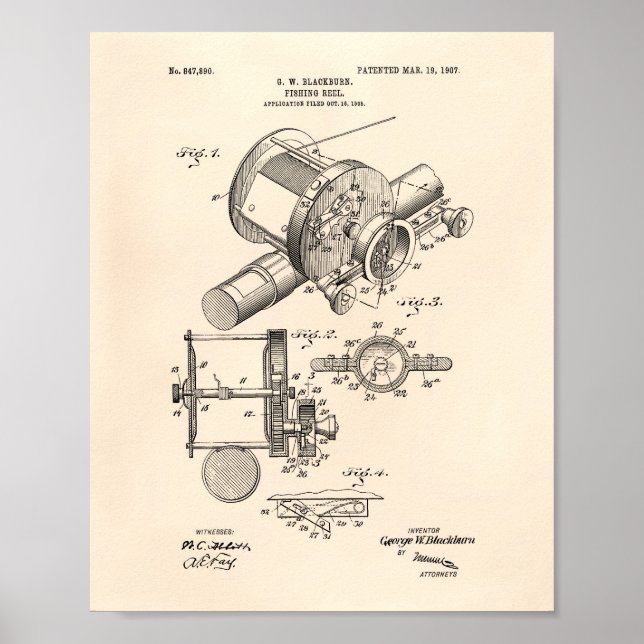 Angelrolle 1907 Patent Art Old Peper Poster (Vorne)