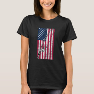Angelrute Amerikanische Flagge Angler T-Shirt