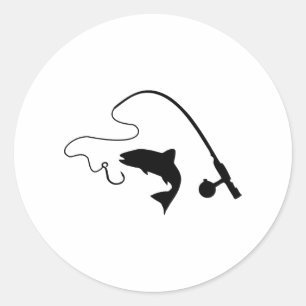 Angelrute und Fische, Fischerei Runder Aufkleber