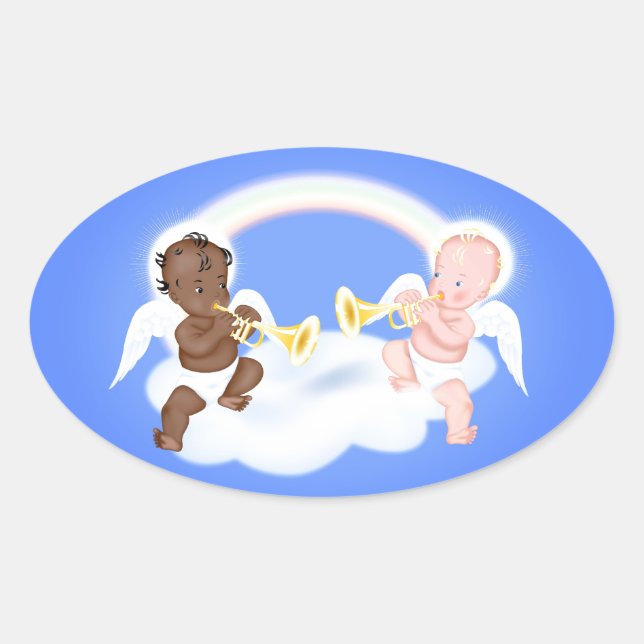 Angels auf Wolke Ovaler Aufkleber (Vorderseite)