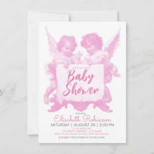 Angels Baby Dusche Pink Personalisiert Einladung