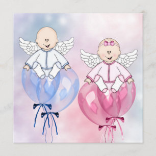 Angels Balloons Rosa und Blau Offenbarung Einladung