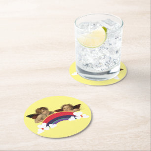 Angels Engel Raphael Vintage Rainbow Regenbogen Runder Pappuntersetzer