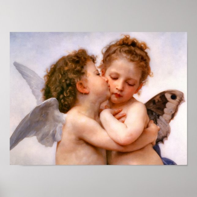 Angels First Kiss, Bouguereau Fine Art Poster (Vorne)