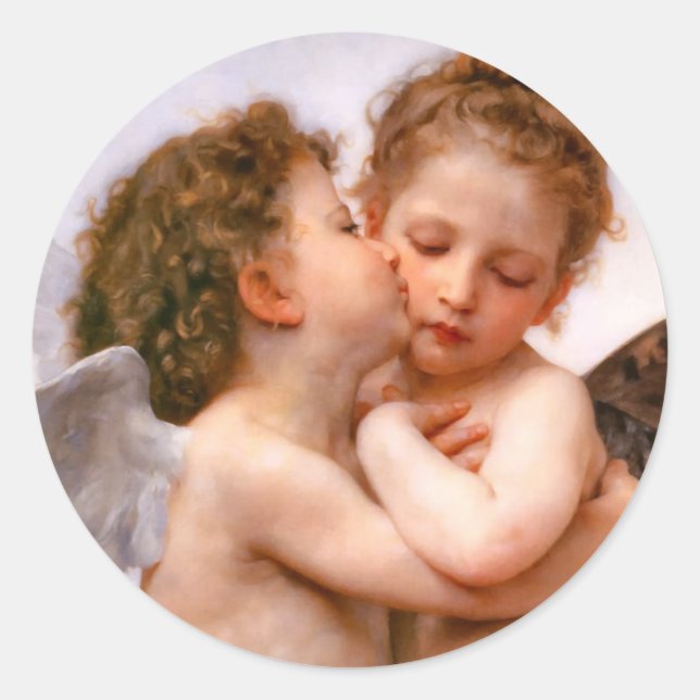 Angels First Kiss, Bouguereau Runder Aufkleber (Vorderseite)