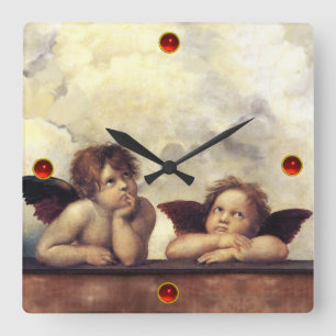 ANGELS / Flügeldrachen ,Wolken Raffaello Sanzio Quadratische Wanduhr