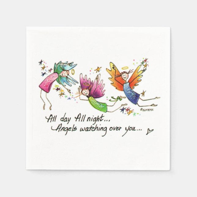 Angels Flying Happiy "All Day" Wasserfarben-Sketch Serviette (Vorderseite)