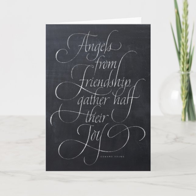 Angels & Friendship Quote Chalkboard-Kalligrafie Feiertagskarte (Vorderseite)