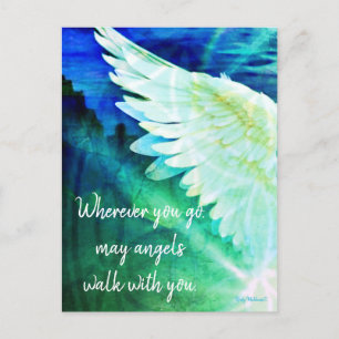 Angels gehen mit dir Guardian Angel Blue Wing Postkarte