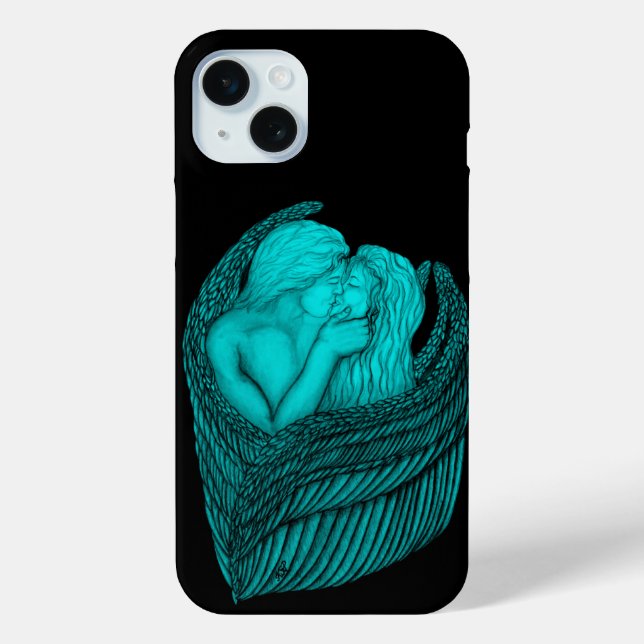Angels Kissing , Schwarz-Grün-Design Case-Mate iPhone Hülle (Rückseite)