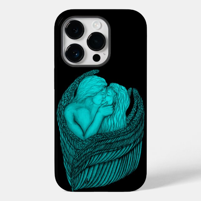 Angels Kissing , Schwarz-Grün-Design Case-Mate iPhone Hülle (Rückseite)