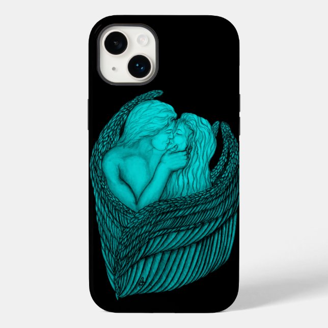Angels Kissing , Schwarz-Grün-Design Case-Mate iPhone Hülle (Rückseite)