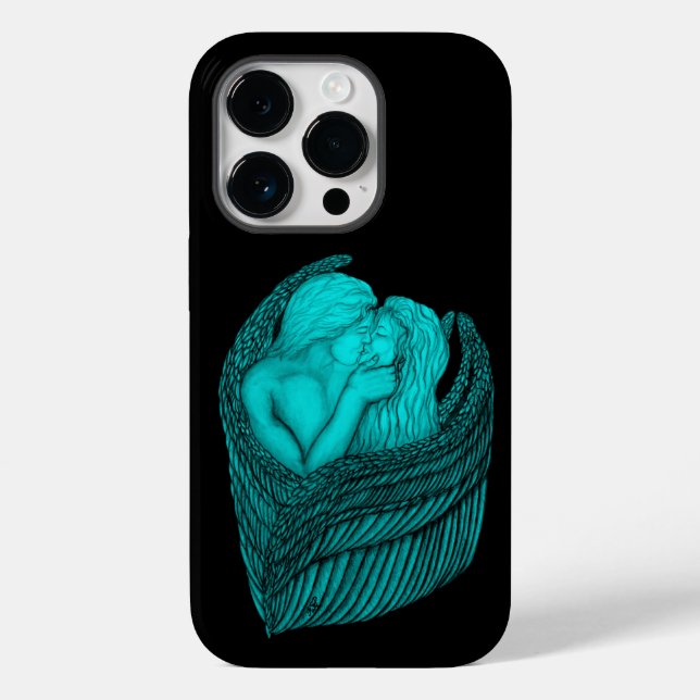 Angels Kissing , Schwarz-Grün-Design Case-Mate iPhone Hülle (Rückseite)