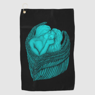 Angels Kissing , Schwarz-Grün-Design Golfhandtuch