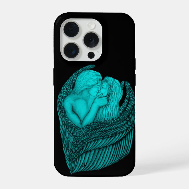 Angels Kissing , Schwarz-Grün-Design iPhone Hülle (Rückseite)