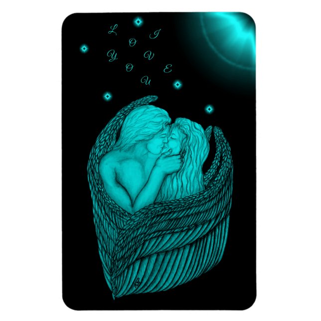 Angels Kissing , Schwarz-Grün-Design Magnet (Vertikal)