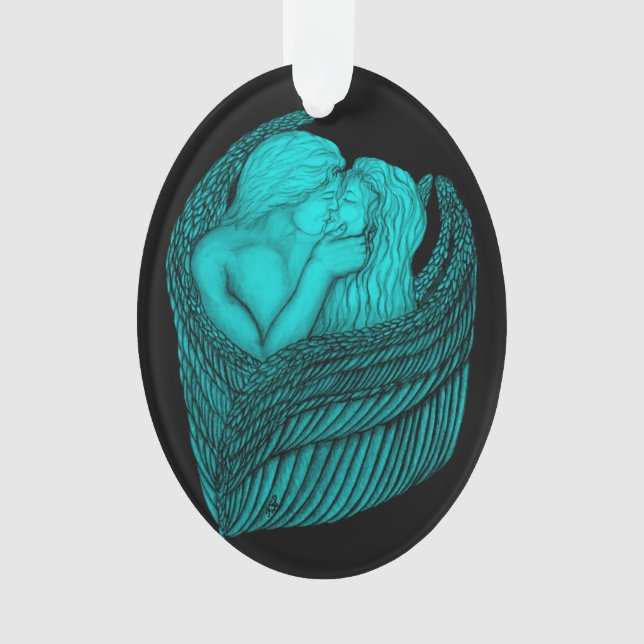 Angels Kissing , Schwarz-Grün-Design Ornament (Vorderseite)
