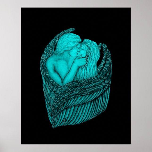 Angels Kissing , Schwarz-Grün-Design Poster (Vorne)