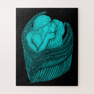 Angels Kissing , Schwarz-Grün-Design Puzzle