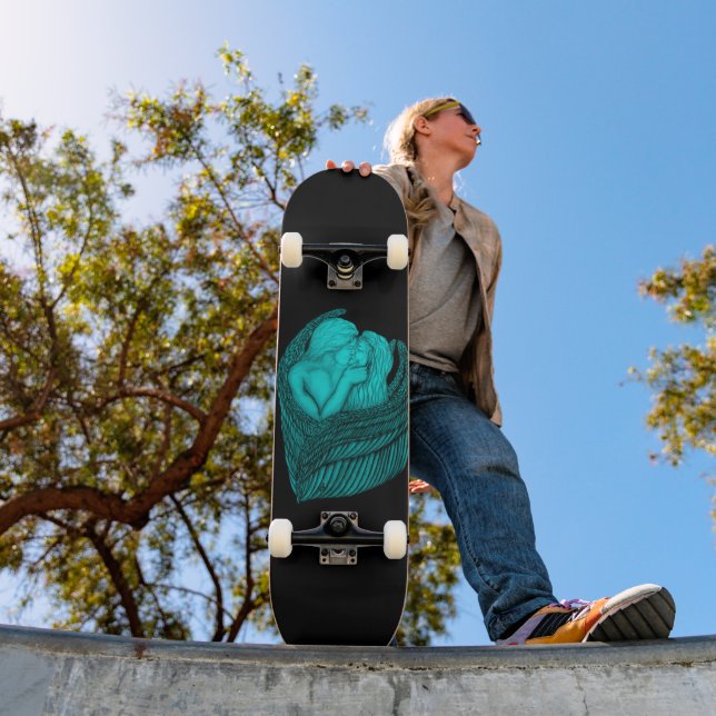 Angels Kissing , Schwarz-Grün-Design Skateboard (Außenbereich 1)