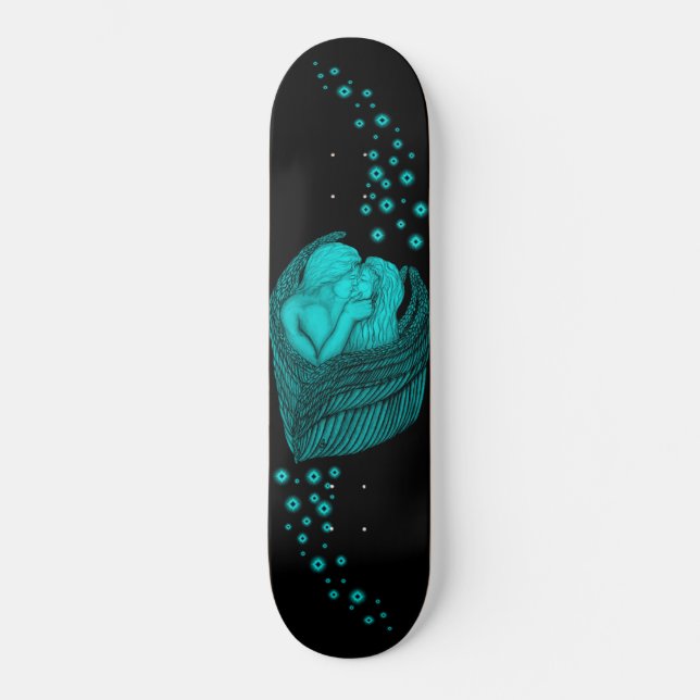 Angels Kissing , Schwarz-Grün-Design Skateboard (Vorderseite)