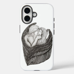 Angels Kissing , Schwarz-Weiß-Design iPhone 16 Hülle