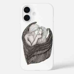 Angels Kissing , Schwarz-Weiß-Design iPhone 16 Hülle