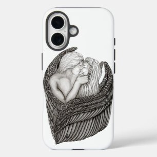 Angels Kissing , Schwarz-Weiß-Design iPhone 16 Hülle