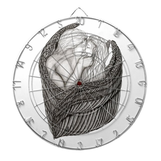 Angels Kissing , Schwarz-Weiß-Design Dartscheibe (vorne)