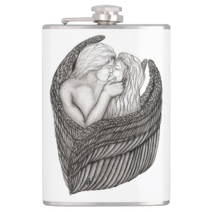 Angels Kissing , Schwarz-Weiß-Design Flachmann