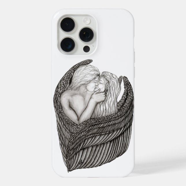 Angels Kissing , Schwarz-Weiß-Design iPhone Hülle (Rückseite)